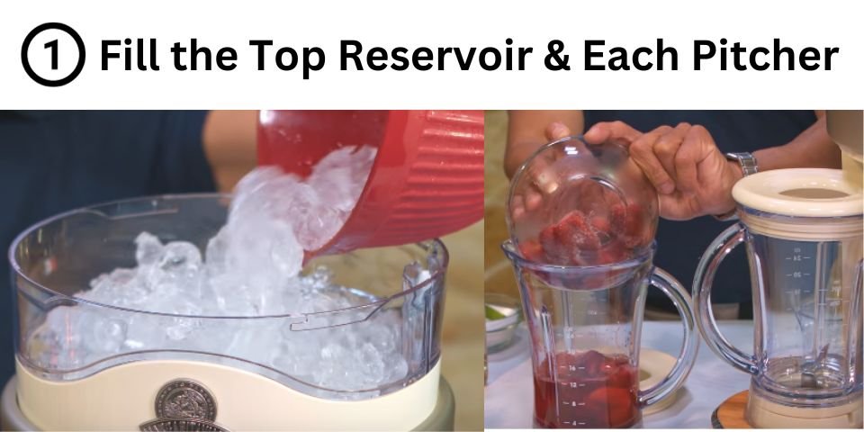 Fill the top reservoir and each pitcher
